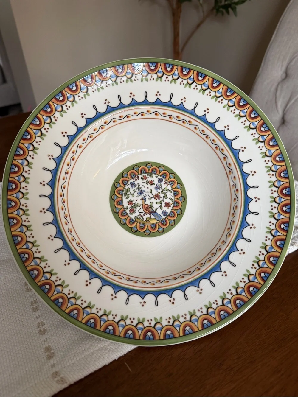 Deruta Style Ceramic Peacock Pasta Bowl